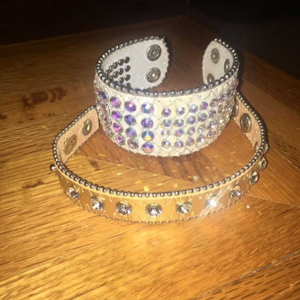 Two leather bracelets with rhinestones